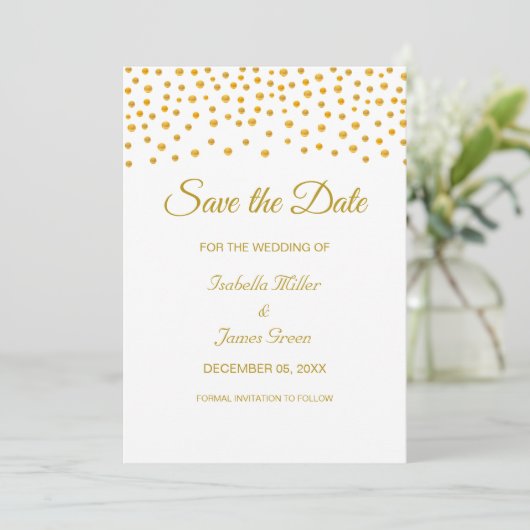 Black Gold White Wedding Save the Date Invitation Kaart (Staand voorkant)