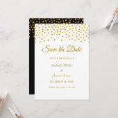 Black Gold White Wedding Save the Date Invitation Kaart (Voorkant / Achterkant in situ)