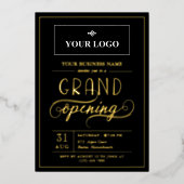 Black & Gold Wide Logo Grote opening Folie Uitnodiging (Voorkant)