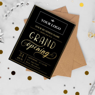 Black & Gold Wide Logo Grote opening Folie Uitnodiging Briefkaart