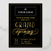 Black & Gold Wide Logo Grote opening Folie Uitnodiging Briefkaart (Voorkant)