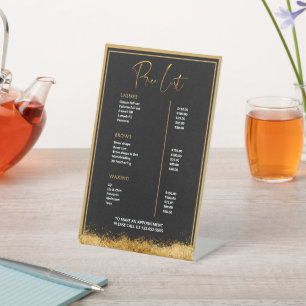 Black & Gold Wimpertechnicus Prijslijst Luxe Sch Reclamebord Met Voetstuk