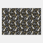 Black Gold Winter Botanicals Birds Christmas  Inpakpapier Vel (Voorkant 3)