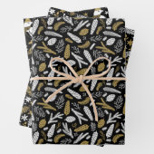 Black Gold Winter Botanicals Birds Christmas  Inpakpapier Vel (In situ)