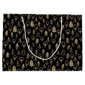 Black Gold Winter Trees patterned Large Gift Bag Groot Cadeauzakje (Achterkant)
