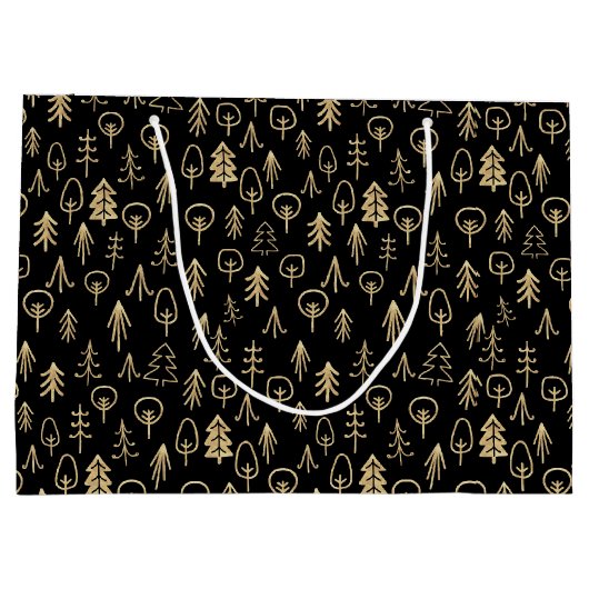 Black Gold Winter Trees patterned Large Gift Bag Groot Cadeauzakje (Achterkant)