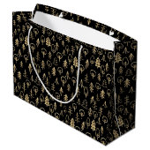 Black Gold Winter Trees patterned Large Gift Bag Groot Cadeauzakje (Achterkant Gekanteld)