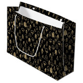 Black Gold Winter Trees patterned Large Gift Bag Groot Cadeauzakje (Voorkant Gekanteld)