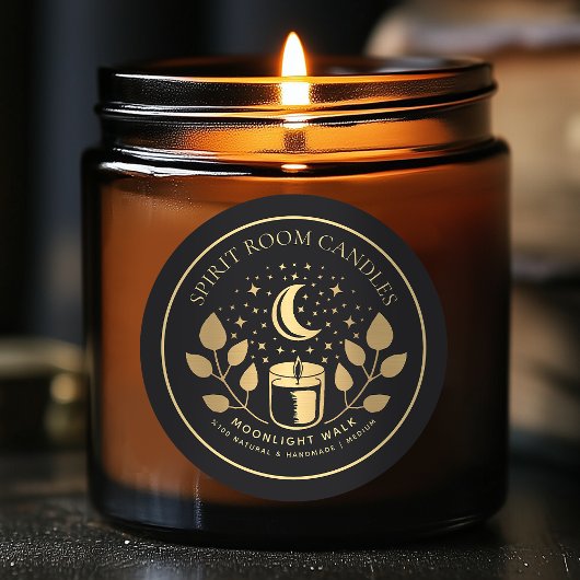 Black & Gold Witchy Apothecary Kaarsetiketten Ronde Sticker