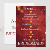 Black & Gold with Heart Will You Be my Bridesmaid Kaart (Voorkant / Achterkant)