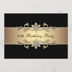 Black Gold Womans 50th Birthday Invitation Kaart