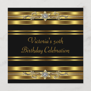 Black Gold Womans 50th Birthday Party Kaart