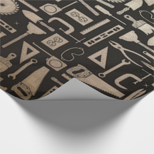 Black & Gold Workshop Tools Wrapping Paper Cadeaupapier (Hoek)