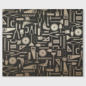 Black & Gold Workshop Tools Wrapping Paper Cadeaupapier (Vlak)