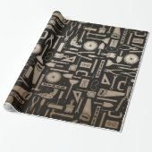 Black & Gold Workshop Tools Wrapping Paper Cadeaupapier (Uitgerold)
