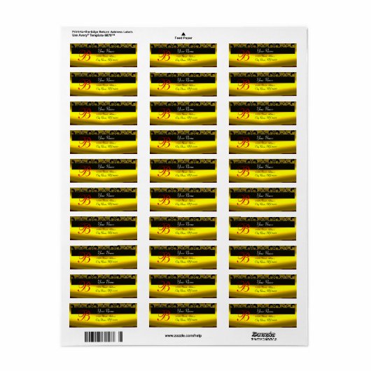 BLACK GOLD YELLOW DAMASKMONOGRAM ETIKET (Full Sheet)