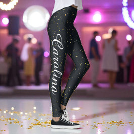 Black Gold Yellow Stippen Patroonafbeelding Leggings