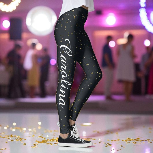 Black Gold Yellow Stippen Patroonafbeelding Leggings