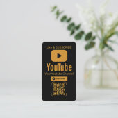 Black Gold YouTube Abonneer QR Code Visitekaartje (Staand voorkant)
