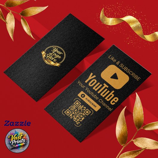 Black Gold YouTube Subscribe QR Code Visitekaartje