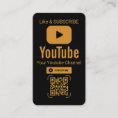 Black Gold YouTube Subscribe QR Code Visitekaartje (Voorkant)