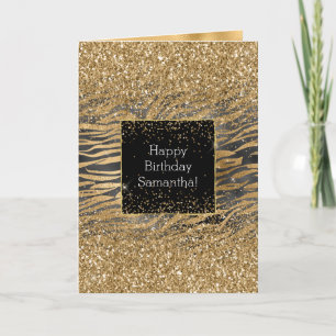 Black Gold Zebra Print Glittery Glitz Kaart