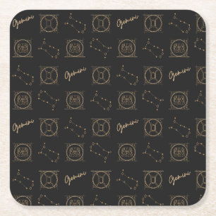 Black & Gold Zodiac Gemini Astrologie Sterrenbeeld Kartonnen Onderzetters