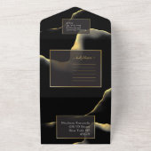 Black & Golden 💍 Abstracte inktolie All In One Uitnodiging (Buitenkant)