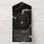 Black & Golden 💍 Abstracte inktolie All In One Uitnodiging (Binnen)