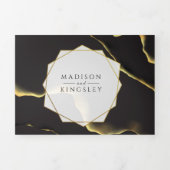 Black & Golden 💍 Abstracte inktolie Drieluik Uitnodiging (Cover)