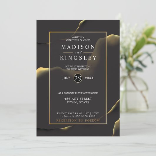 Black & Golden 💍 Abstracte inktolie Kaart (Staand voorkant)