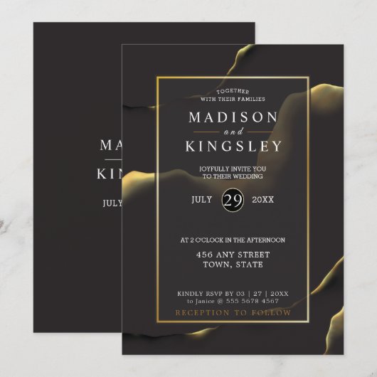 Black & Golden 💍 Abstracte inktolie Kaart (Voorkant / Achterkant)