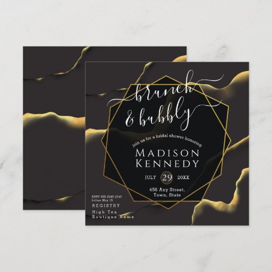 Black & Golden 💡 Abstracte inktolie Kaart (Voorkant / Achterkant)