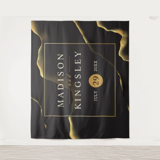 Black & Golden 💍 Abstracte inktolie Wandkleed (Voorkant)