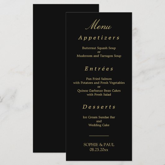 Black Golden Beige Elegant Wedding Menu (Voorkant / Achterkant)