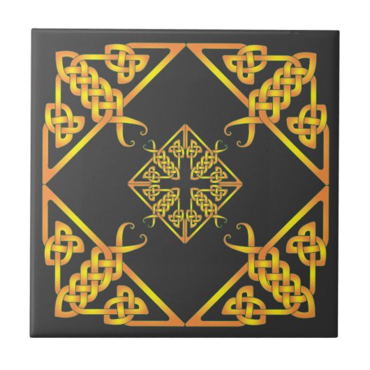 Black Golden Butterfly Celtic Knot Tile Tegeltje (Voorkant)