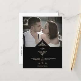 Black Golden Chic Lace Romantic Couple Wedding Aankondigingskaart