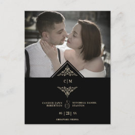 Black Golden Chic Lace Romantic Couple Wedding Aankondigingskaart