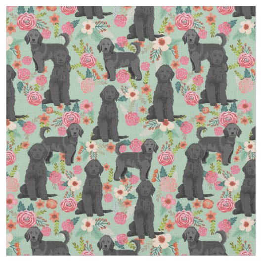 Black Golden Doodle  florals munt Stof (Close Up)