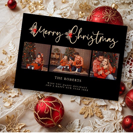 Black Golden Effect Merry Kerstmis Poinsettias