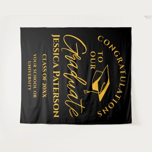 Black Golden Gefeliciteerd met ons Afstuderen fees Wandkleed (Voorkant (horizontaal))