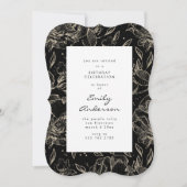 Black Golden Hand Drawn Floral Birthday Invitation Kaart (Voorkant)