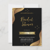 Black & Golden Minimalist Bruids Douche Uitnodigin Kaart (Voorkant)