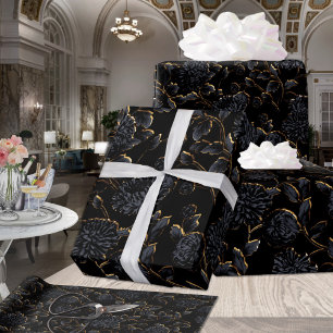 Black Golden Moonlight Floral Toile Modern  Cadeaupapier