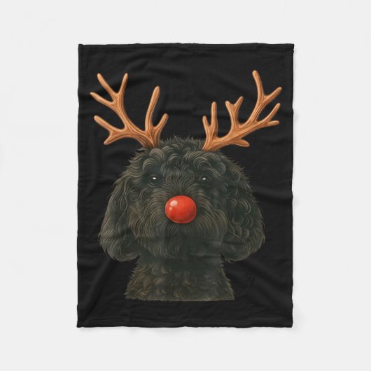 Black Goldendoodle Christmas Lights Santa Hat Blac Fleece Deken (Voorkant)