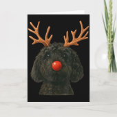Black Goldendoodle Christmas Lights Santa Hat Blac Kaart (Voorkant)