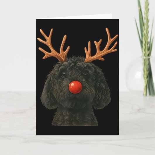 Black Goldendoodle Christmas Lights Santa Hat Blac Kaart (Voorkant)