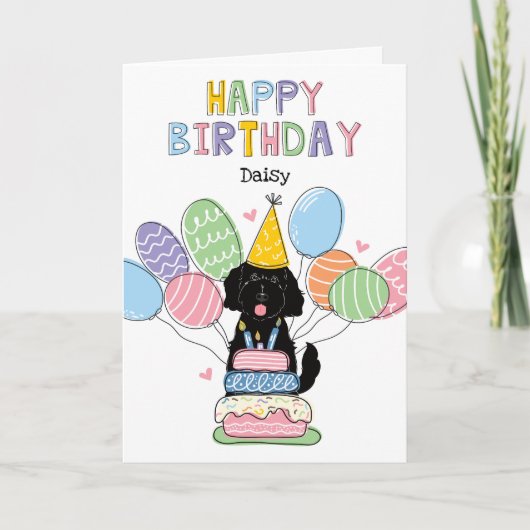 Black Goldendoodle Dog Happy Birthday Kaart (Voorkant)