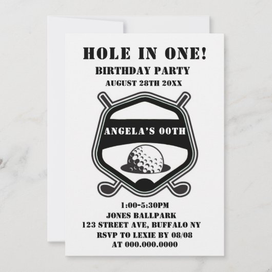 Black Golf Theme Birthday Party nodigt uit (Voorkant)