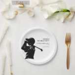 Black golfer Golfing Trip Bachelor Party minimaal Papieren Bordje<br><div class="desc">Dit vrijgezellenfeest Papieren Bord ontwerp heeft een witte achtergrond met een opvallend zwart silhouet van een golfer. De sfeer van dit ontwerp is er een van kameraadschap en avontuur, belooft een onvergetelijke en plezierige vrijgezellenfeestervaring. Dit papieren Bord is voor een vrijgezellenfeest, een golfthema uitje. Het is een kans voor de...</div>